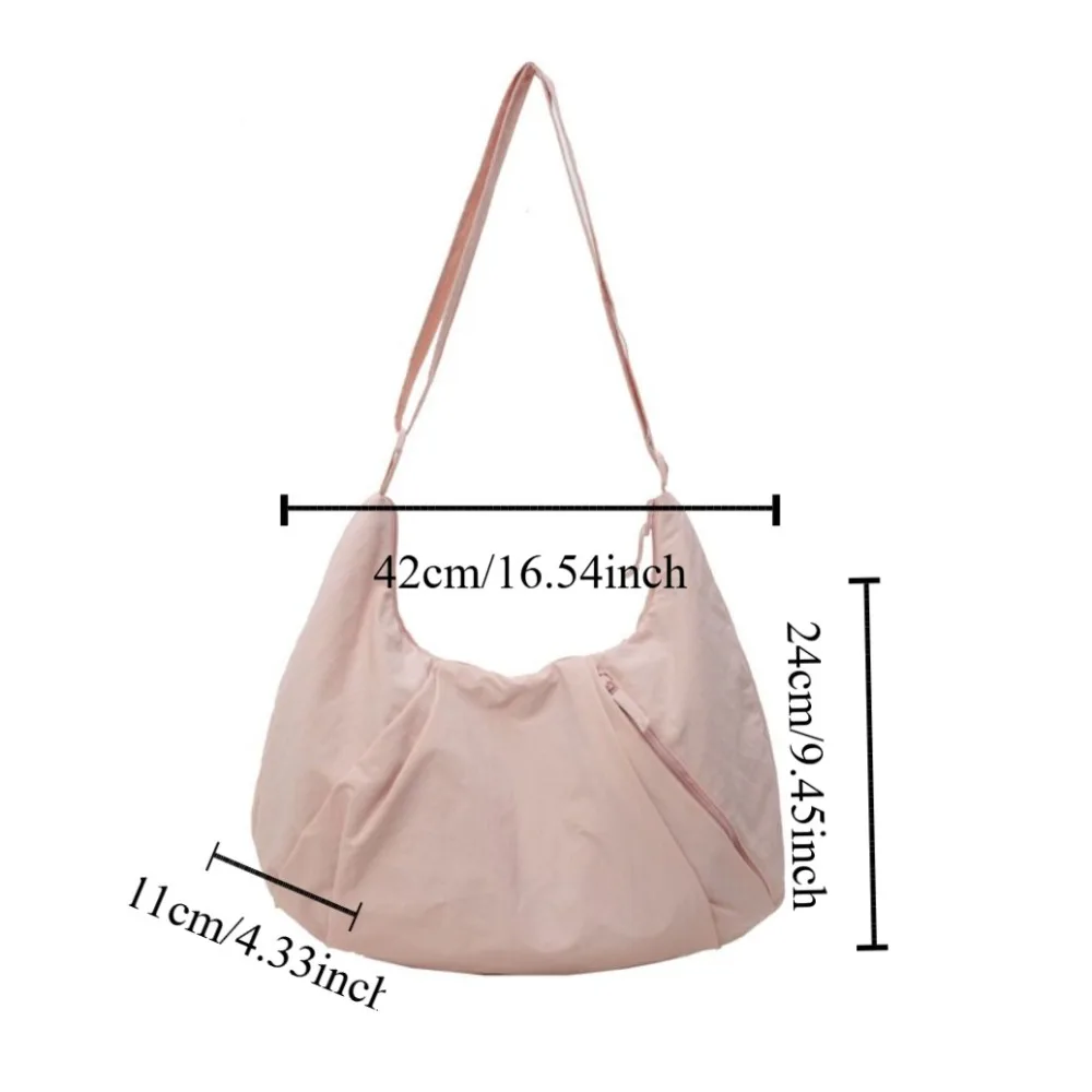 กระเป๋าสะพายไหล่ไนลอนสไตล์เกาหลี กระเป๋าโท้ทความจุขนาดใหญ่ กระเป๋าทรงเกี๊ยวลำลอง สีพื้น ผ้าอ็อกซ์ฟอร์ดพับได้ กระเป๋าใต้วงแขน กระเป๋าเดินทาง