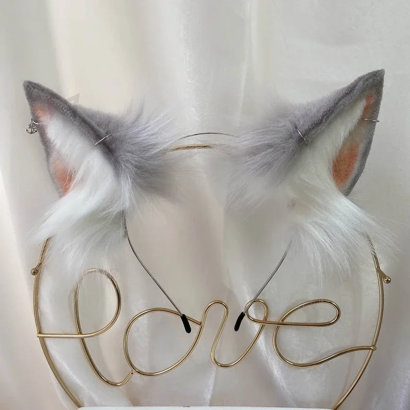 MMGG New Hand Made Gray Wolves Wolf Ears Hair Hoop Hairbands Headwear Earrings Tail For Girl Women High Quality