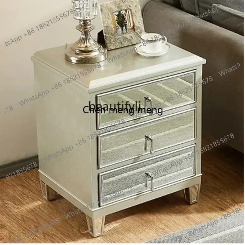 

ss 26 European-Style Mirror Light Luxury Bedside Table Bedroom Bedside Cabinet Simple Post-Modern Solid Wood Storage Cabinet Fur