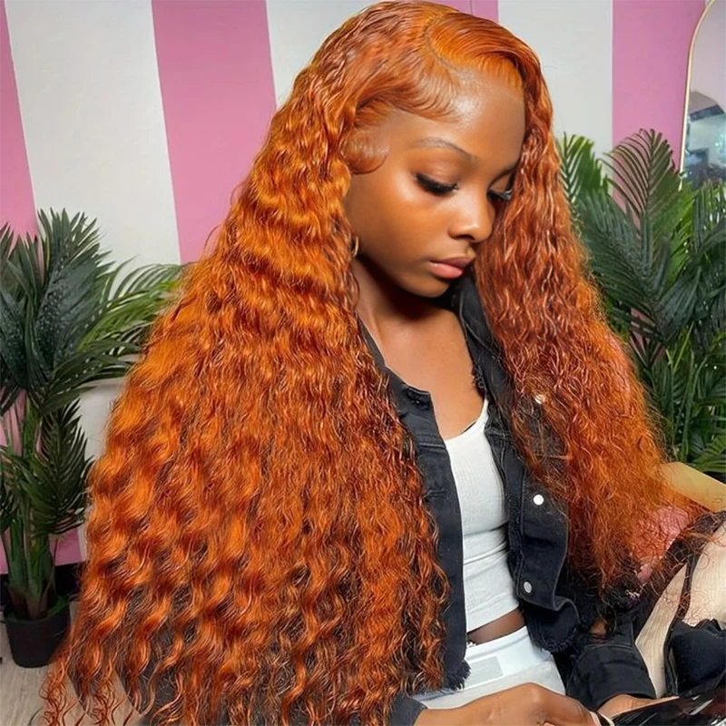 HD Ginger Orange Lace Front Wig Deep Wave Curly Lace Front Human Hair Wigs Deep Water Wave Lace Frontal Wig Factory Price