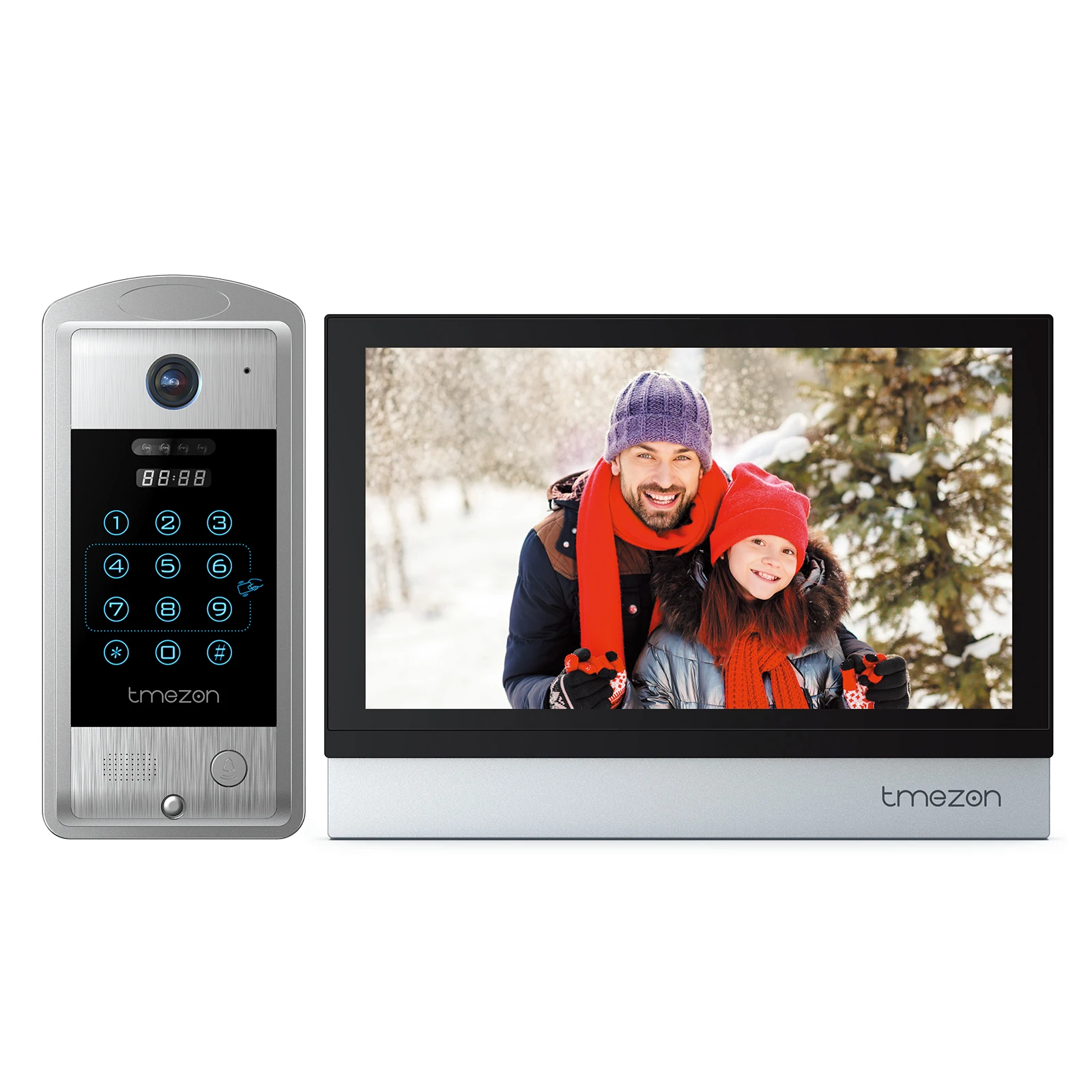 TMEZON WiFi Video Doorphone 10inch Touch Screen with 1080P Wired Doorbell 4 in1 APP/Password/Card Swipe/Monitor Tuya