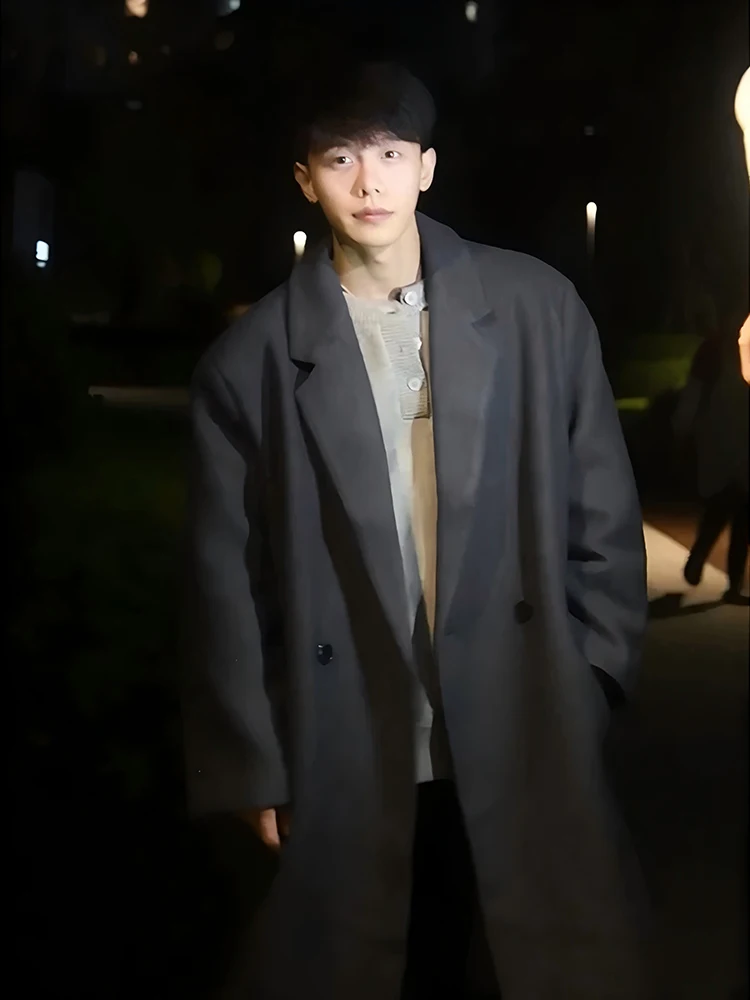 

Thiened Woolen Coat Long Waist Design Sli Korean Drama Lead Role Autumn Winter Men's Faion Outerwear Warmth And Sle