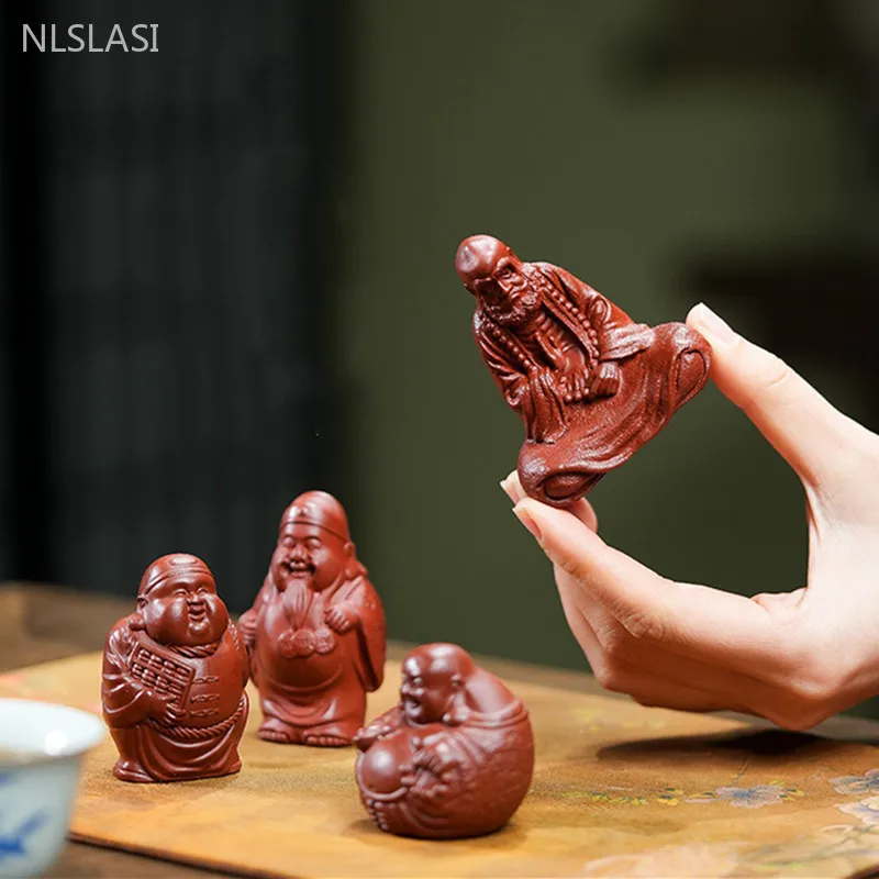 Yixing Raw Ore Purple Sand Tea Pet Dahongpao Dharma Statue Handmade Buddha Tabletop Zen Decorative Arts and Crafts