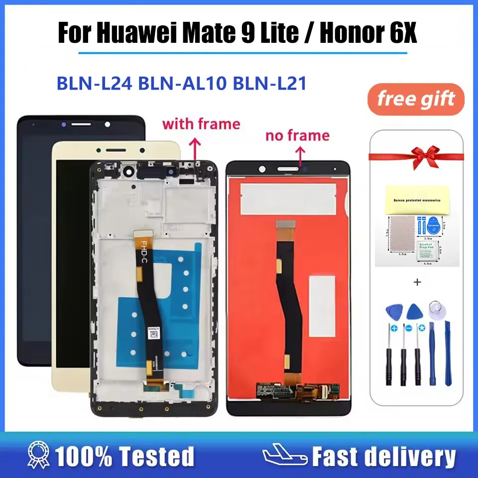 Tested for Huawei Mate 9 Lite LCD Display 5.5'' Touch Screen For Honor 6X BLN-L24 BLN-AL10 BLN-L2 Digitizer Assembly with Frame