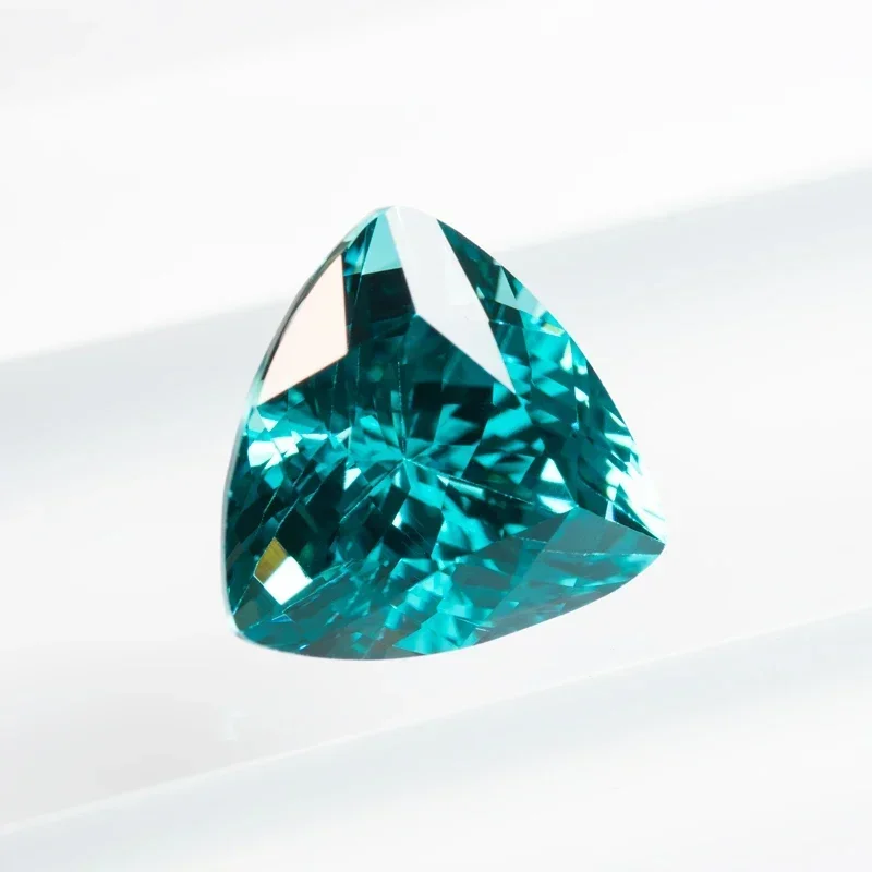 

Top Lab Grown Sapphire Paraiba Fat Triangle Trillion Charms Gemstone DIY Ring Necklace Earrings Main Materials AGL Certificate