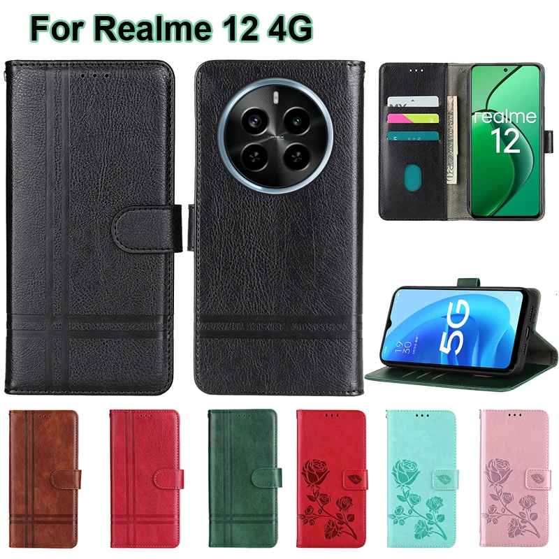 

For чехол на Realme 12 4G Case Original Leather Capas Fundas Wallet Coque Phone Cover For Carcasas Realme 12 4G Mujer Etui 6.67"