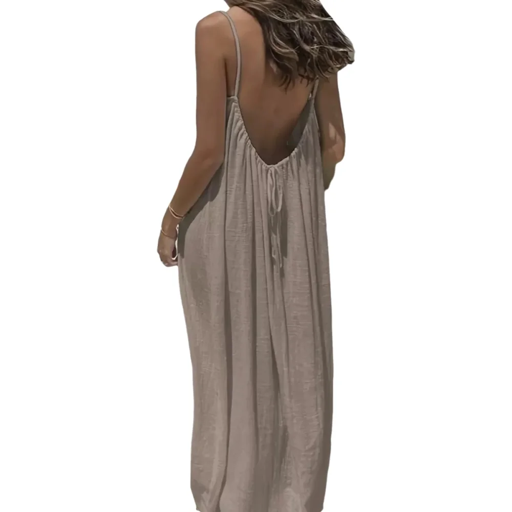 Slipdress voor dames, nieuw in 2026, los ontwerp zonder rug, jachtachtige loungekleding, huidvriendelijke ademende luie stijl, Home Cas - afbeelding 2
