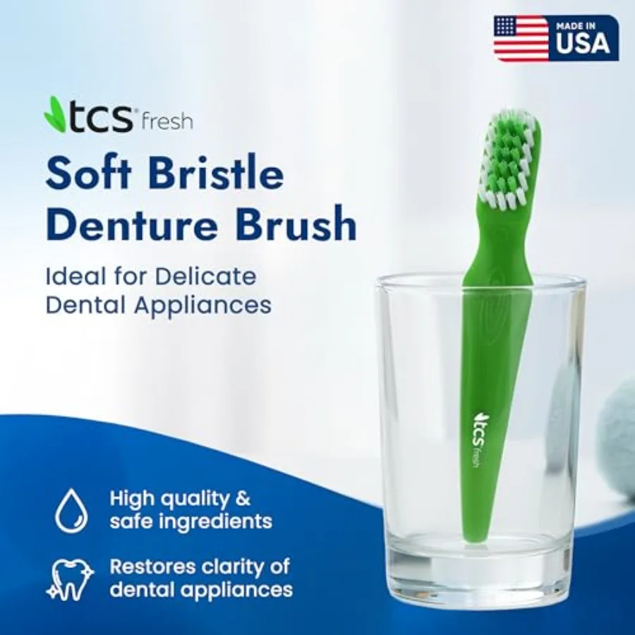 Soft Bristle Denture Brush For Dentures, Retainers and Aligners 3 Pack Made with Premium DuPont® Nylon Bristles 0.18 mm for Gen