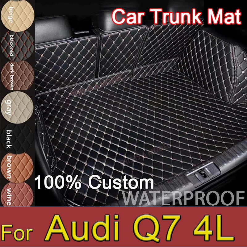 Car Trunk Mat For Audi Q7 4L MK1 2005~2015 Leather Car Trunk Mats Cargo Tray Trunk Waterproof Protective Pads Car Accessories