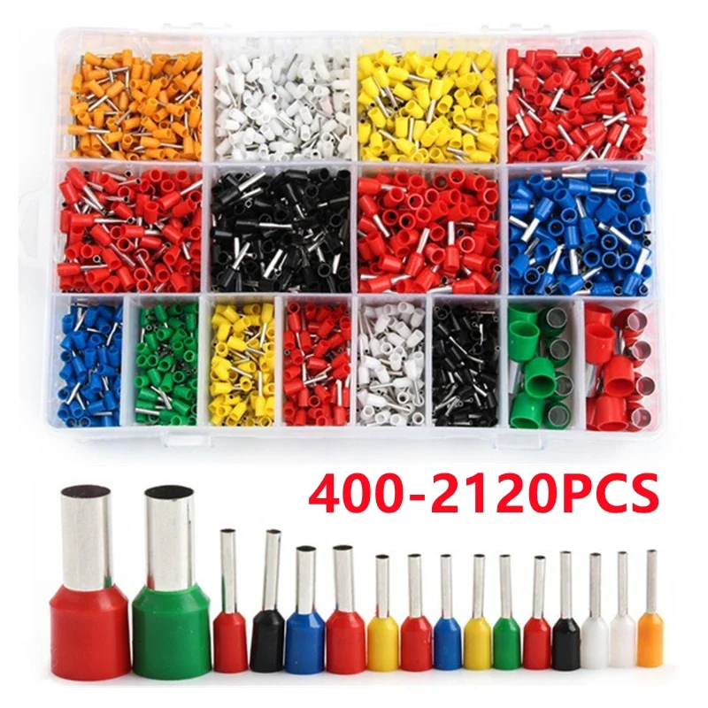 400/1200/2120PCS Insulated Cord End Terminal Block Wire Ferrules Cold Pressing Pin Connector Pure Copper Tube Type Terminal Set