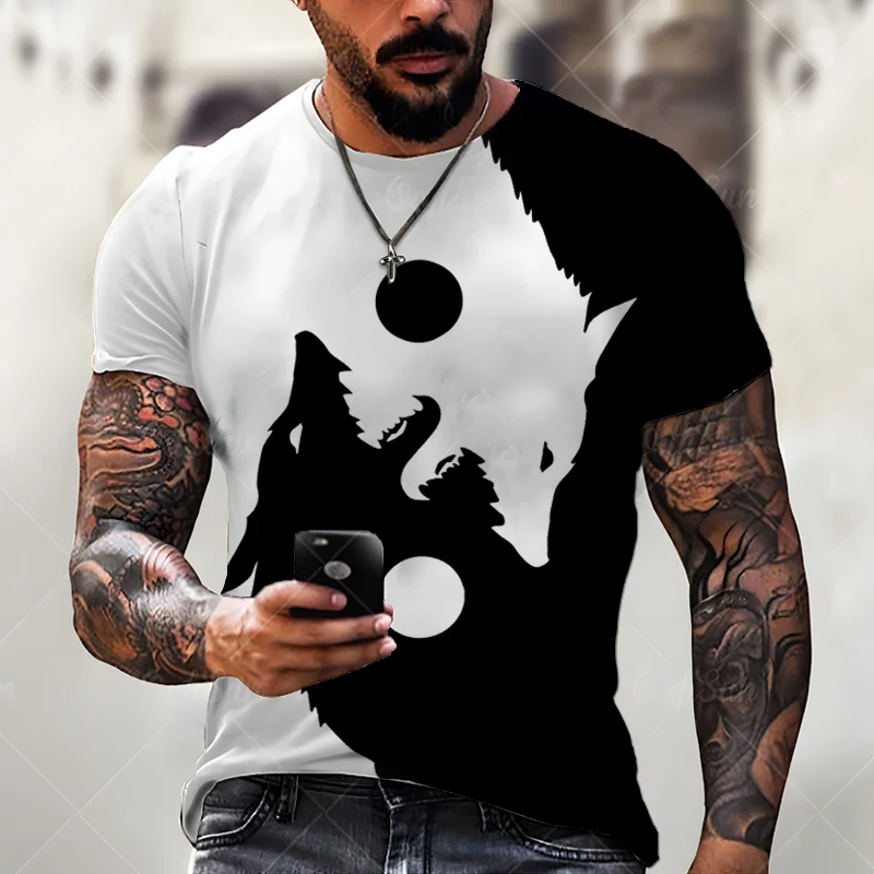 Summer New Men's T-shirt 3D Stereo Vision Wolf Pattern Fashion Casual Street Loose Oversized O-neck Top