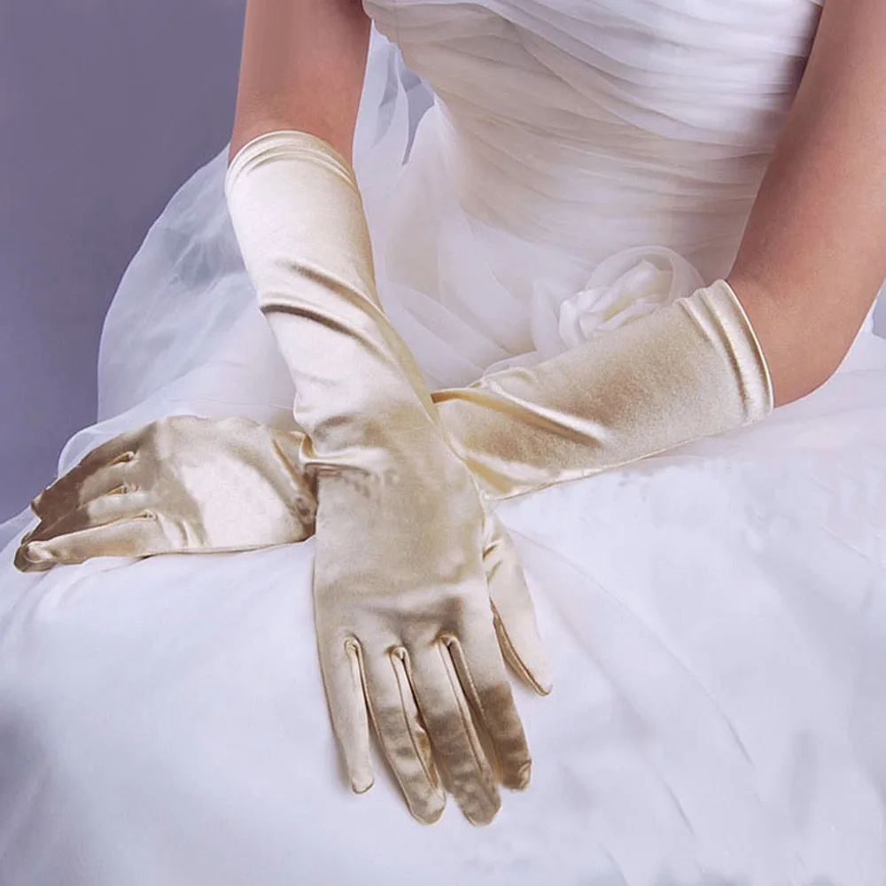 Women\'S Solid Color Fashion Gloves Bridal Wedding Dress Gloves Party Performance Gloves Long Comfortable Minimalist Gloves