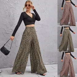 Korean New Spring/Summer Loose High Waist Leopard Pattern Draping Wide Leg Pants Swinging Leggings