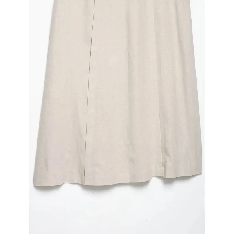 Women's Casual Linen Solid Color Sleeveless Top with Backless Suspender And Long Belt Straight Skirt Summer Fashion Suit