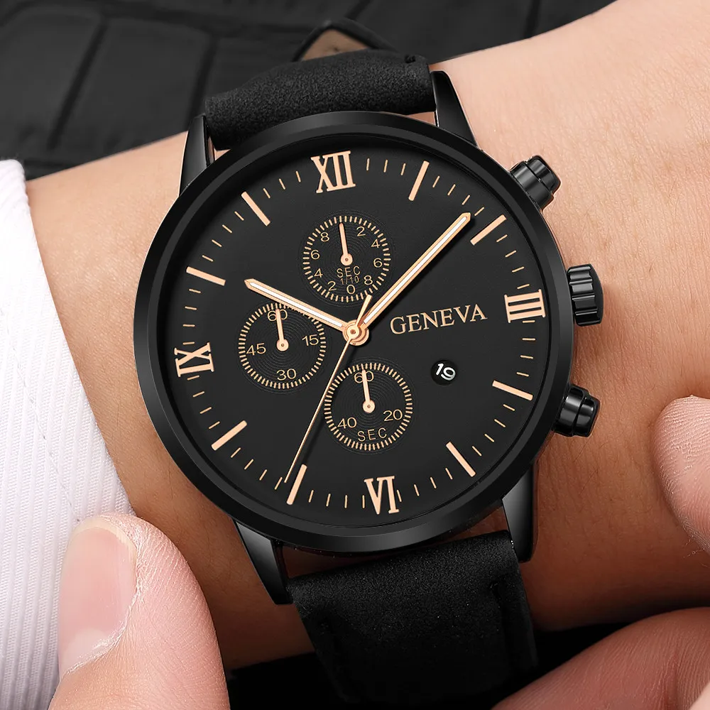 Men\'s And Women\'s Leisure Sports Watches Geneva Leather Strap Calendar Quartz Watch Clearance Sale Reloj Hombre Erkek Kol Saati