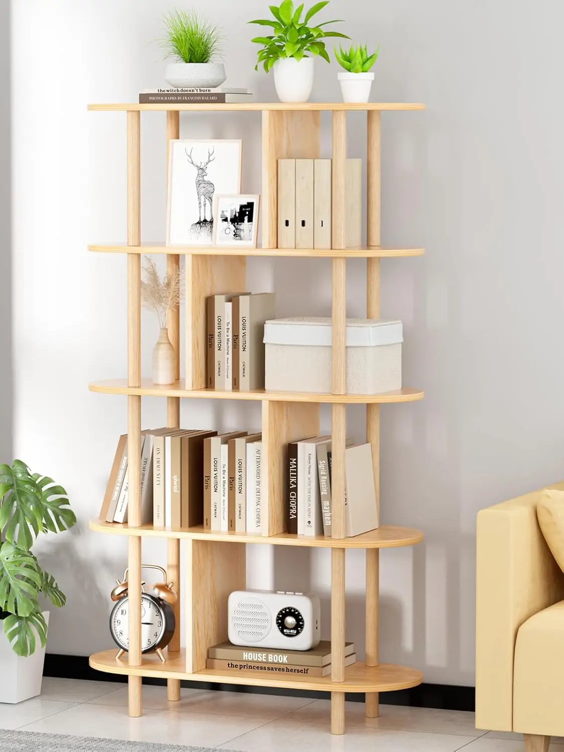 en Shelf Bookcase, Modern Open Bookshelf, Freestanding Storage Organizer Shelves, Multifunctional Display Stand, and Solid Wood