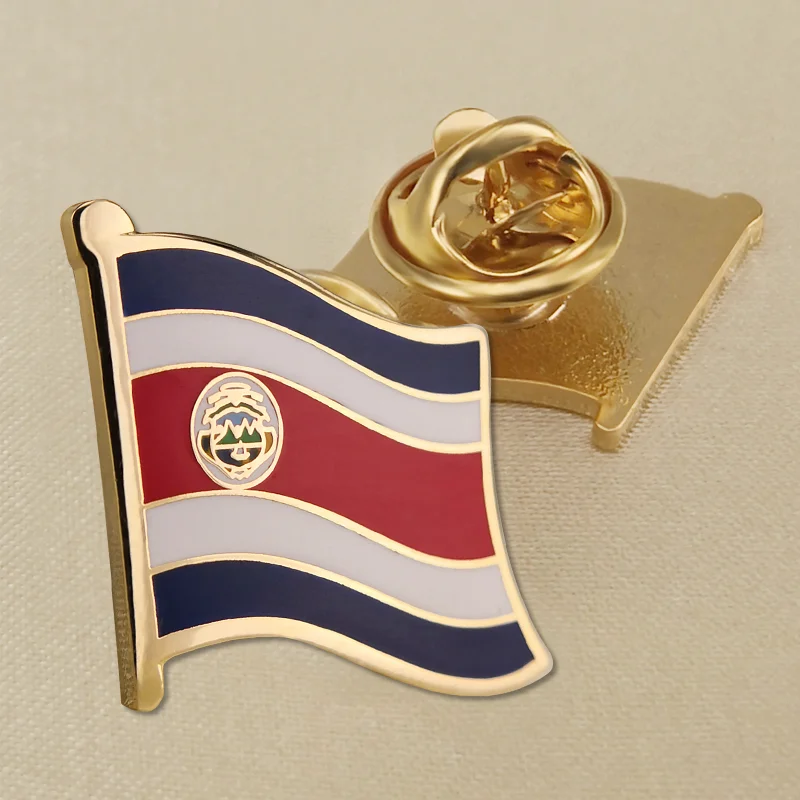 Insignia de la bandera nacional de Costa Rica, alfileres de hebilla de mariposa de cobre, broche de bandera artesanal esmaltado chapado en oro, artesanías decorativas