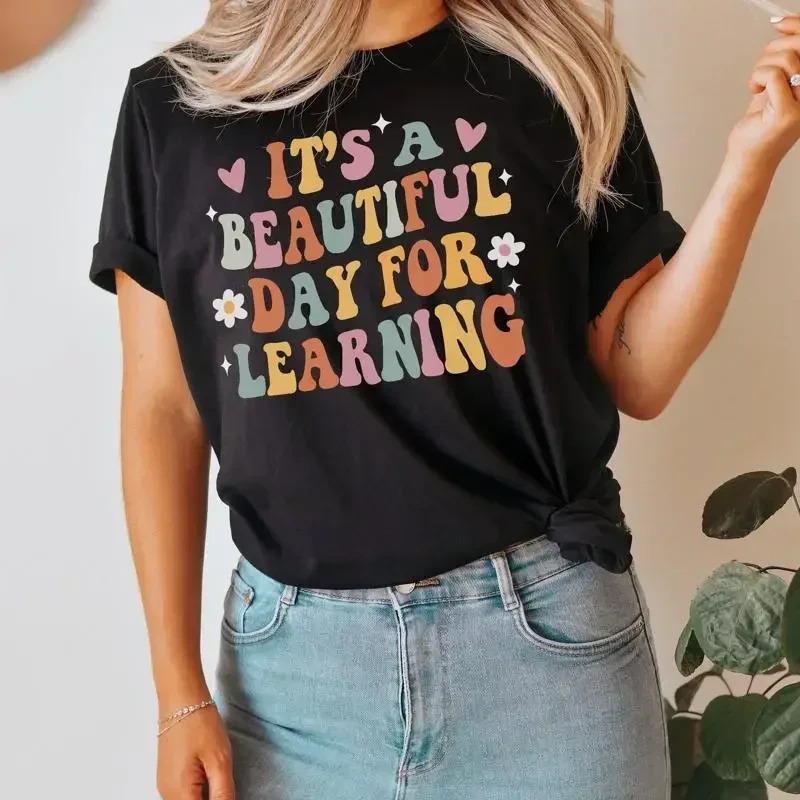 Its A Beautiful Day For Learning Back To School T Shirt Retro Teacher Math 5Th Grade Clothes Fall