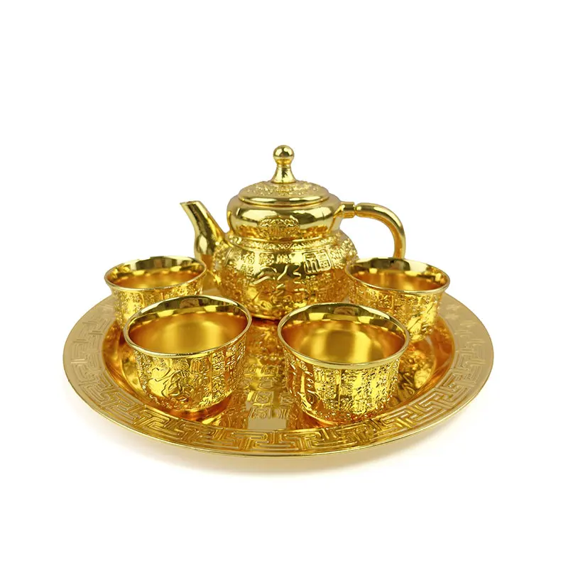 

Golden Dragon Phoenix Tea B19 set Luxurious palace style 1 teapot 4 cups 1 tray home kung fu tea set