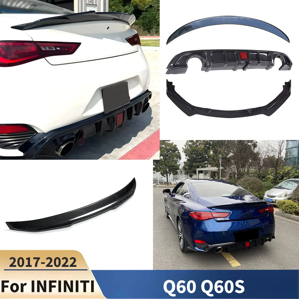 

For INFINITI Q60 Q60S 2017-2020 2021 2022 Rear Spoiler Wing PSM Style Front splitter Body kits Diffuser Car Accessories Tuning