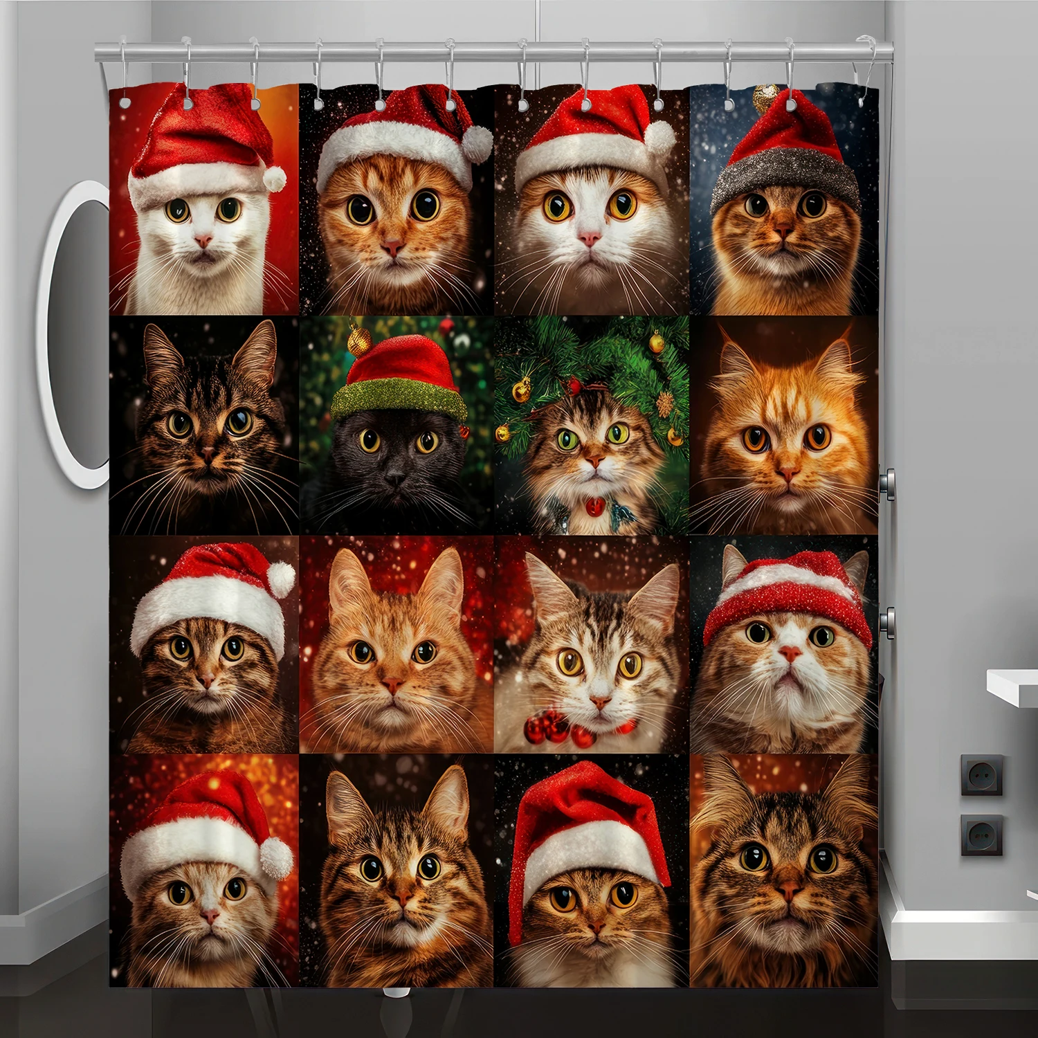 

Christmas cat pattern digital print shower curtain