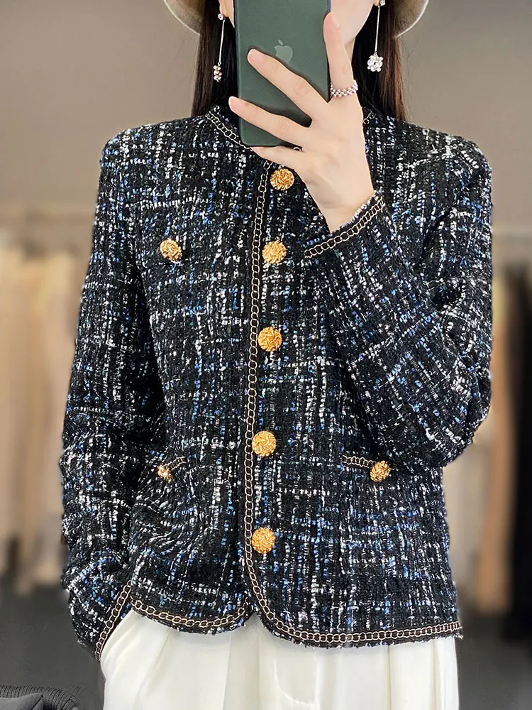 

High end small fragrant style jacket, women's western-style plaid short fashionable and socialite temperament versatile top