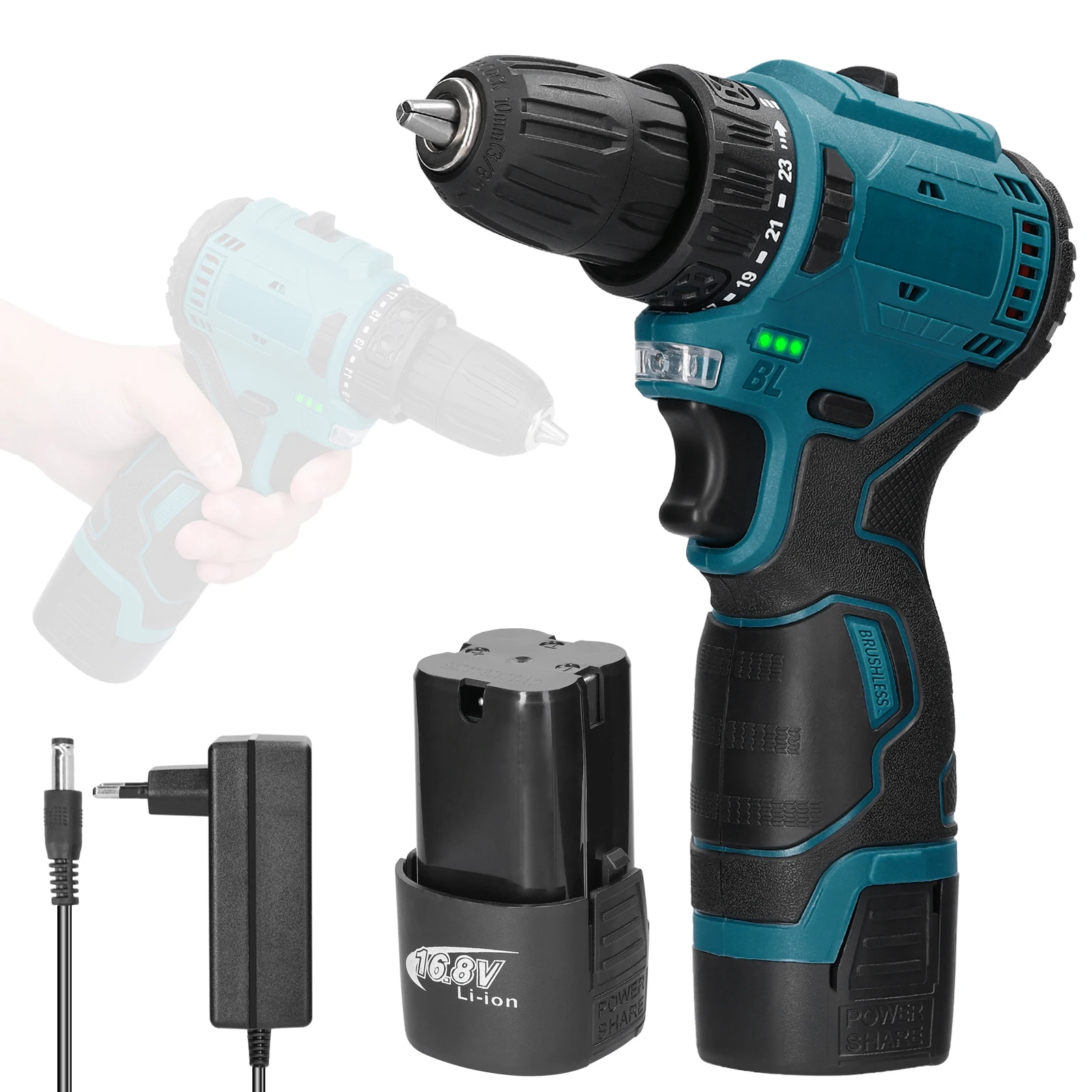 16.8V Cordless Driver Drill Household Electric Screwdriver Regulation Rotation Ways Adjustment Lithium Drill Home Improvement Po