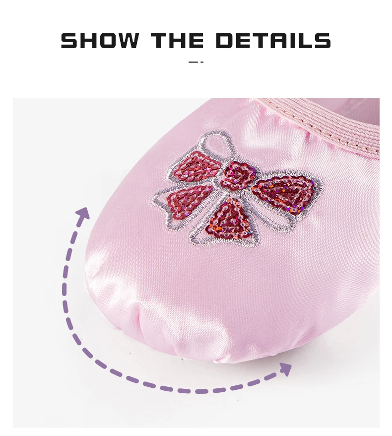 Kindertanzschuhe, Satin-Ballettschuhe mit weicher Sohle, Mädchen-Tanzschuhe für Körpertraining und Aufführungen, Rosa Tanzschuhe – Detail 10