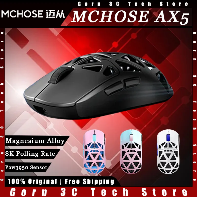 

MCHOSE AX5 Pro Max Gaming Mouse Tri-mode Magnesium Alloy Paw3395 Sensor 8K Polling Rate Customized Gaming Mouse Pc Accessories