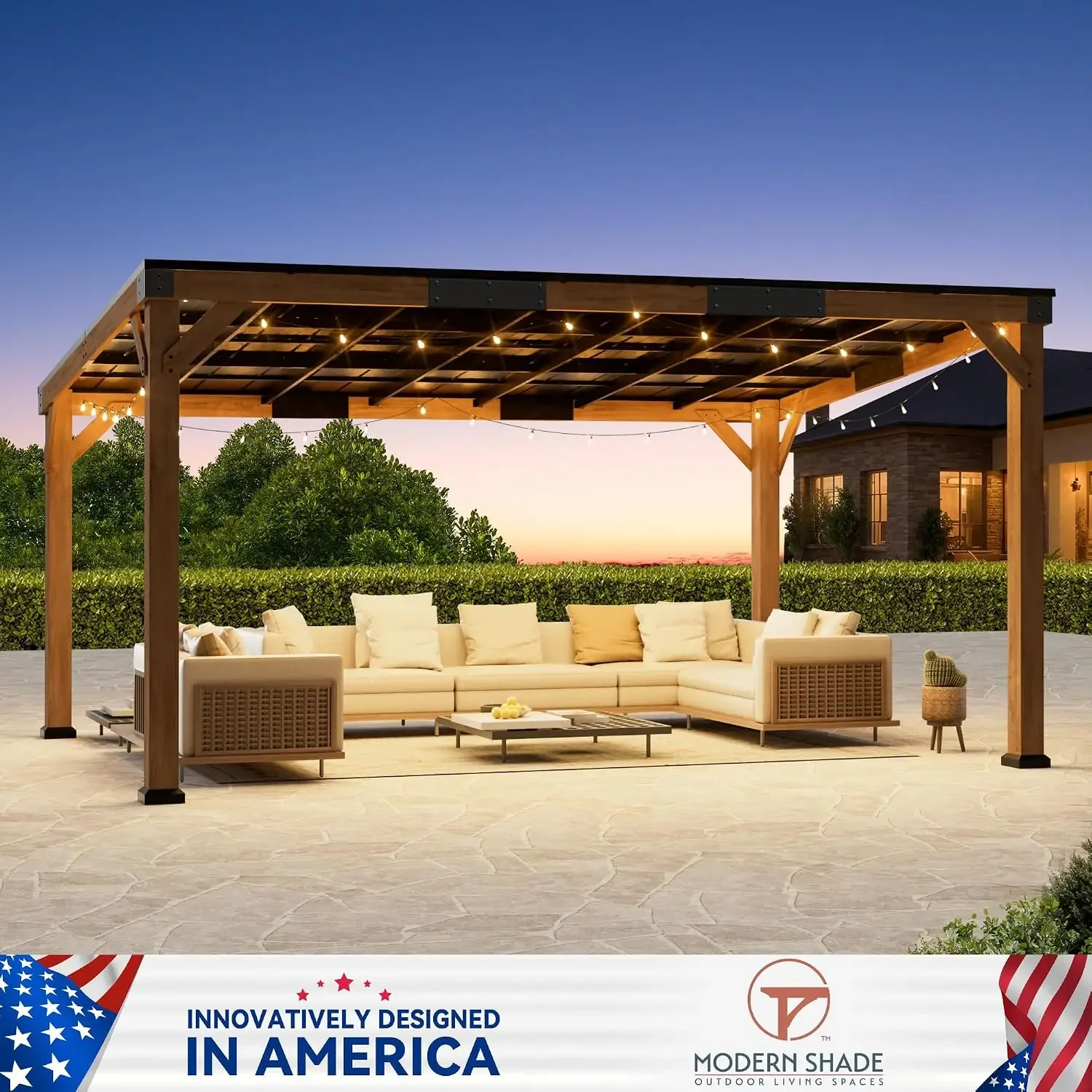 Modern Shade Supreme Cedar Wood Gazebo 12' x 16' with Hardtop Slope Roof, Wooden Grill Gazebo with Durable and Rot-Resistant, Su