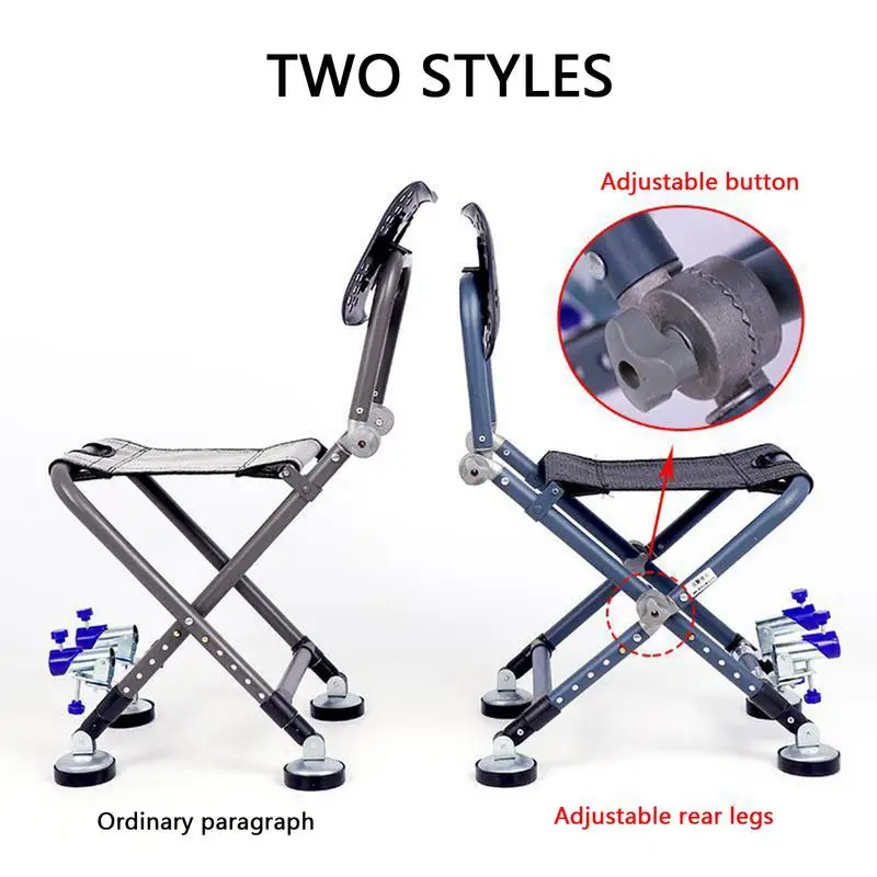 Portable Fishing Chair Folding Fish Chair 180 Degree Adjustable Backrest Four-leg Recliner Aluminum Alloy Camping Chair Stool