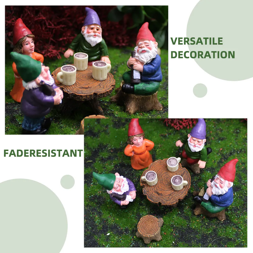 Garden Gnome Statue Set Resin Christmas Dwarf Fairy Ornaments for Home Office Outdoor Yard Lawn Micro Landscape Seasonal Decor