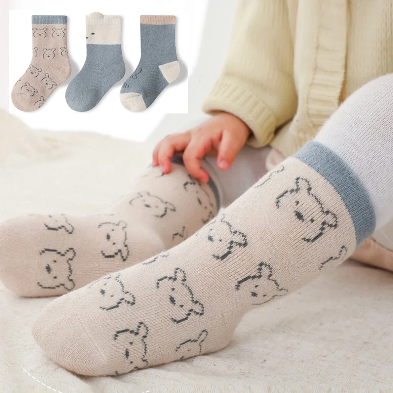

3Pairs/set Newborn Baby Socks Autumn Winter New Thicken Terry Warm Socks For Girls Boys Children's Cartoon Fashion Stripes Socks