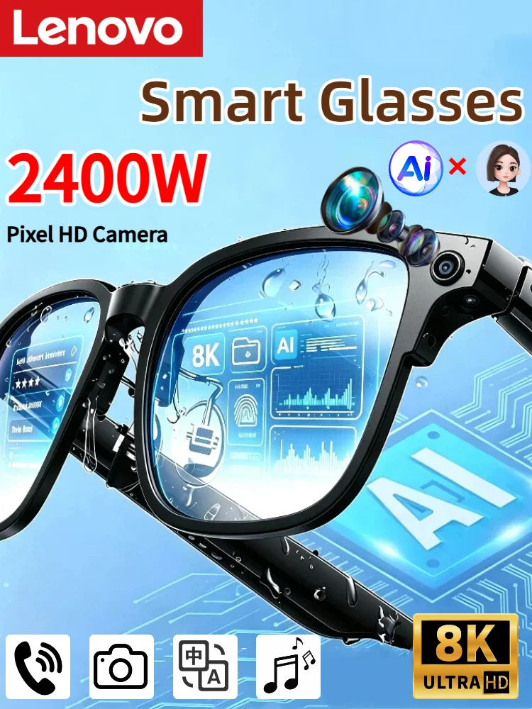 Nowe inteligentne okulary Lenovo z funkcją sztucznej inteligencji, kamera HD 8K do nagrywania wideo, funkcja Bluetooth do prowadzenia rozmów, nagrywanie i tłumaczenie – inteligentne okulary przeciwsłoneczne dla dorosłych. — zdjęcie produktu 7