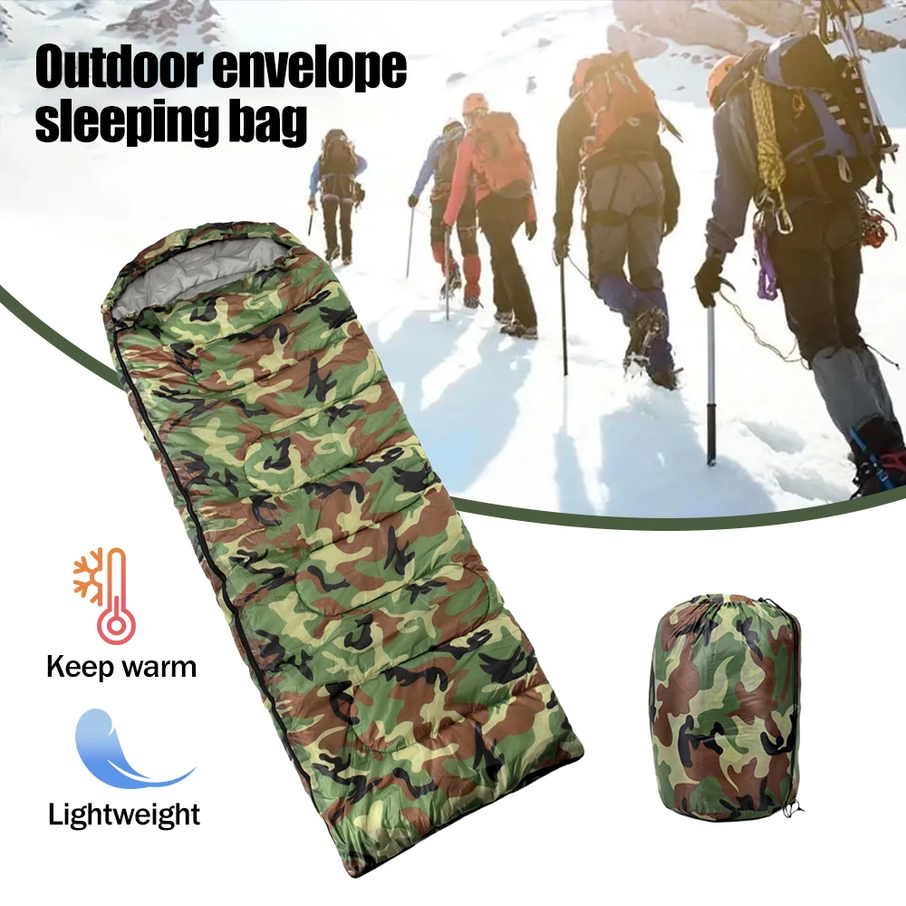 Lightweight Camouflage Sleeping Bag Cold-Proof Warm Zippered Envelope for Home Outdoor Camping, Hiking, Thermal Insulation Quilt