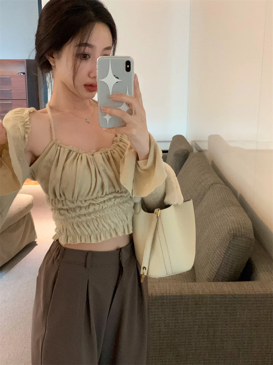 Sweet Fake Two Sweater Women Clothing Sexy Off Shoulder Tunic Jumper Chic Folds Ruffles Pull Femme Korean Knit Y2k Pullover Tops