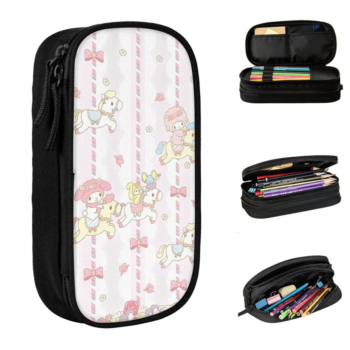 Estuche de lápices My Melody Rabbit Japan, caja de bolígrafos de doble capa para niñas y niños, estuches de lápices Retro para escuela universitaria, papelería