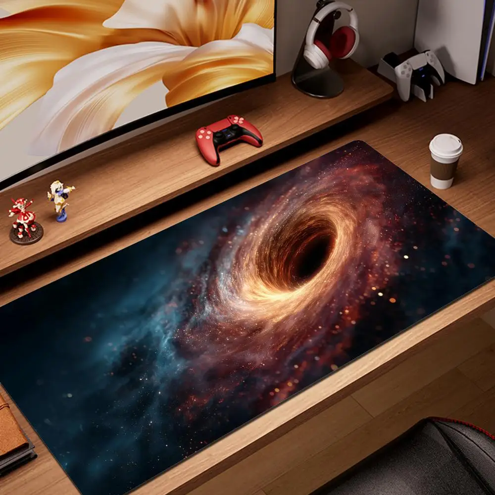 Space Black Hole Large Big Mouse Pad Large Non-Slip Waterproof Mat Stitched Edge Keyboard Pad for Gaming Daily Office HYBXAXC