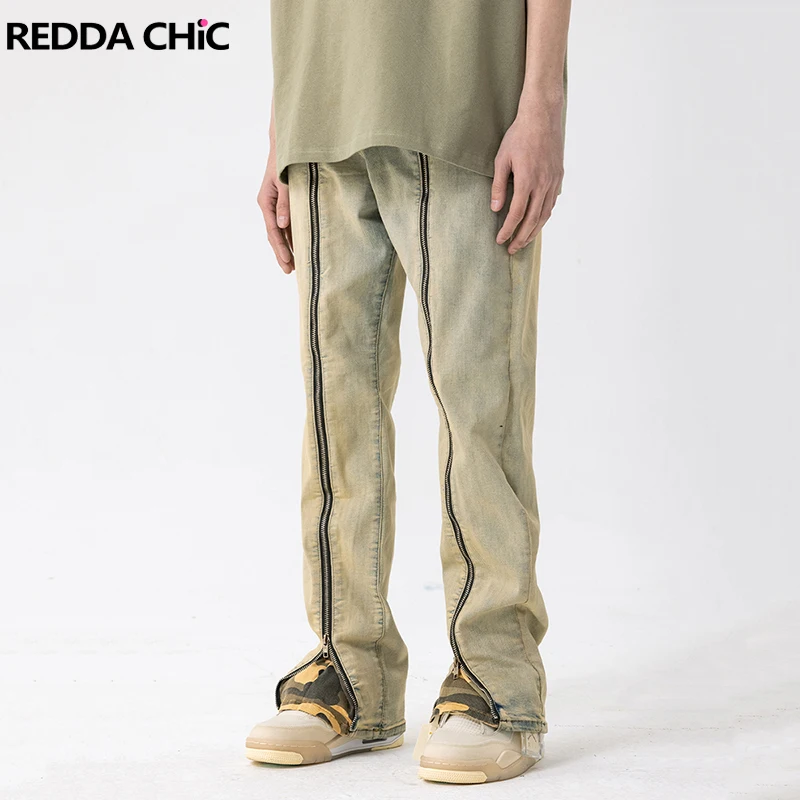 

REDDACHIC Dual Zipper Split Men's Baggy Jeans Camouflage Patchwork Vintage Wide Leg Straight Pants Casual Hiphop Y2k Trousers