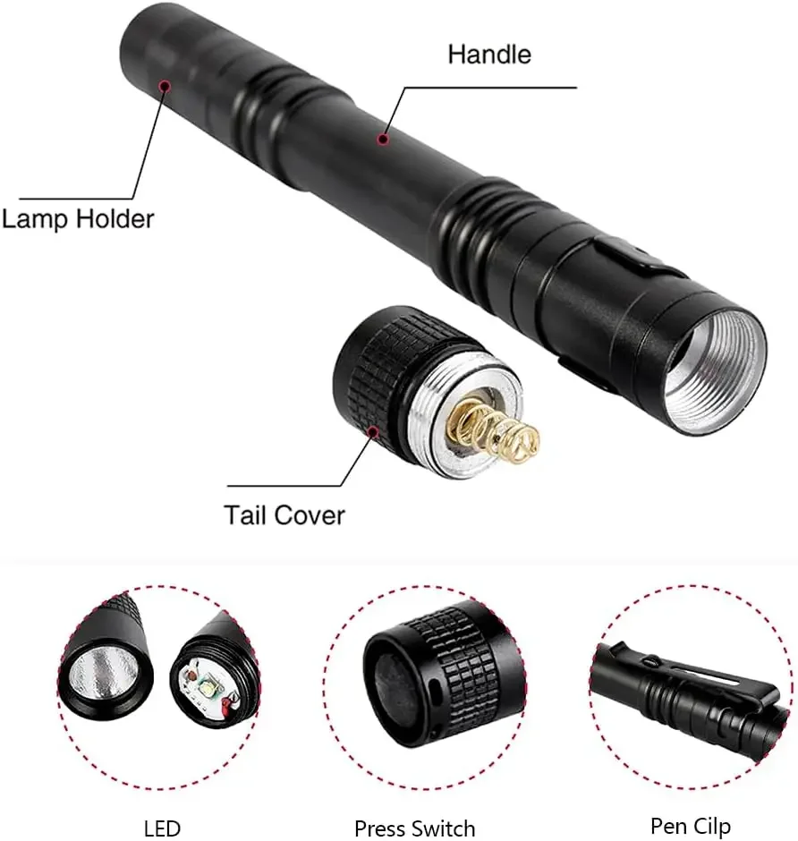 LED Flashlight Red Light Mini Pen Light Pocket Pen Flashlights Waterproof Small Torch for Work Night Observation