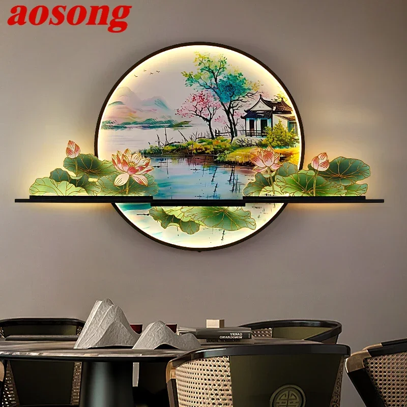 AOSONG Modern Picture Wall Light LED Chinese Creative Landscape Mural Lamp For Home Living Room Study Bedroom Decor Painting