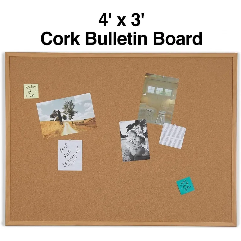 Durable Cork Bulletin Board, Oak Finish Frame, 4-ft x 3-ft (28337-CC)