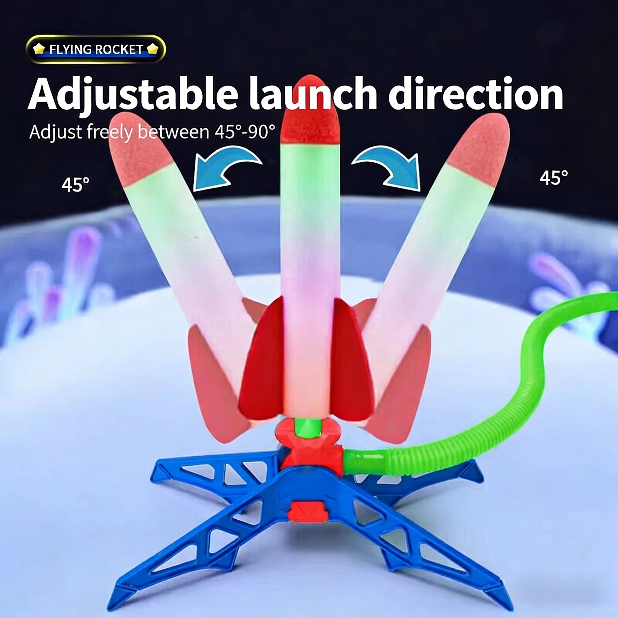 

Kids LED Stomp Rocket Launcher Toy Adjustable 45-90 Degree Outdoor Air Step Launch Sky Rocket with Foam Tip Interactive Game