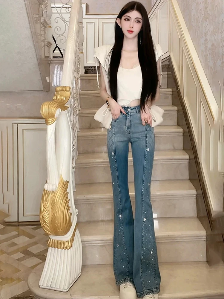 

New Spring Autumn All-match Casual Harem Pants High Waist Stretch Slim Denim Pants Hot Drilling Casual Ankle-length Jeans