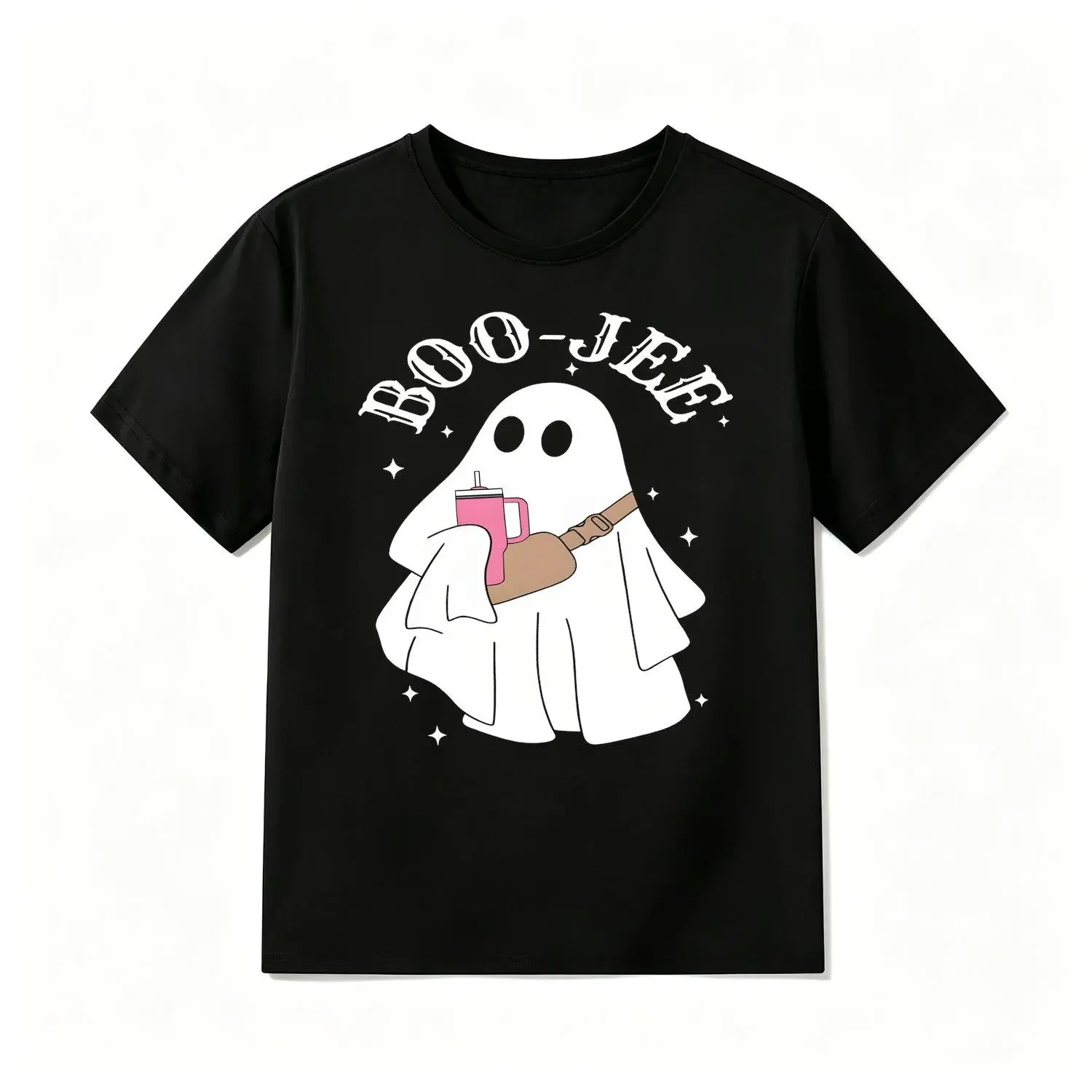 Boys' Short-Sleeve Summer Casual Wear T-Shirt, Unisex Kids' Sports Clothes with Cartoon Ghost Graphic, Versatile Halloween Outfit
