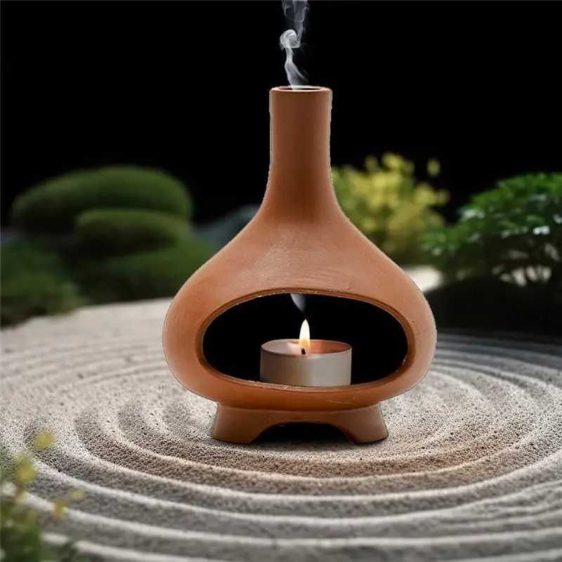 AT02-Incense Burner Handmade Ceramics Incense Burner Chimney Dish Smudge Bowl For Sticks Sage With Brush
