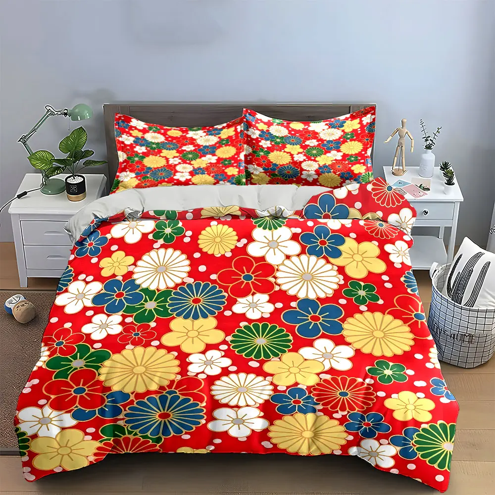 

Colorful Floral Decorative Set Bedding Set with 1 Duvet Cover 2 Pillowcases Single Double King Queen, Gift