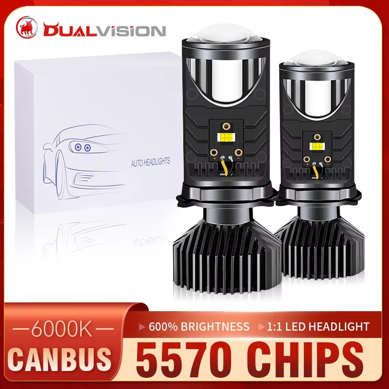 

Dualvision H4 Bi LED Projector Lens Canbus No Error Car Headlight Bulbs 6000K 5570 CSP STG High Low Beam Mini Lenses LHD 12V 24V