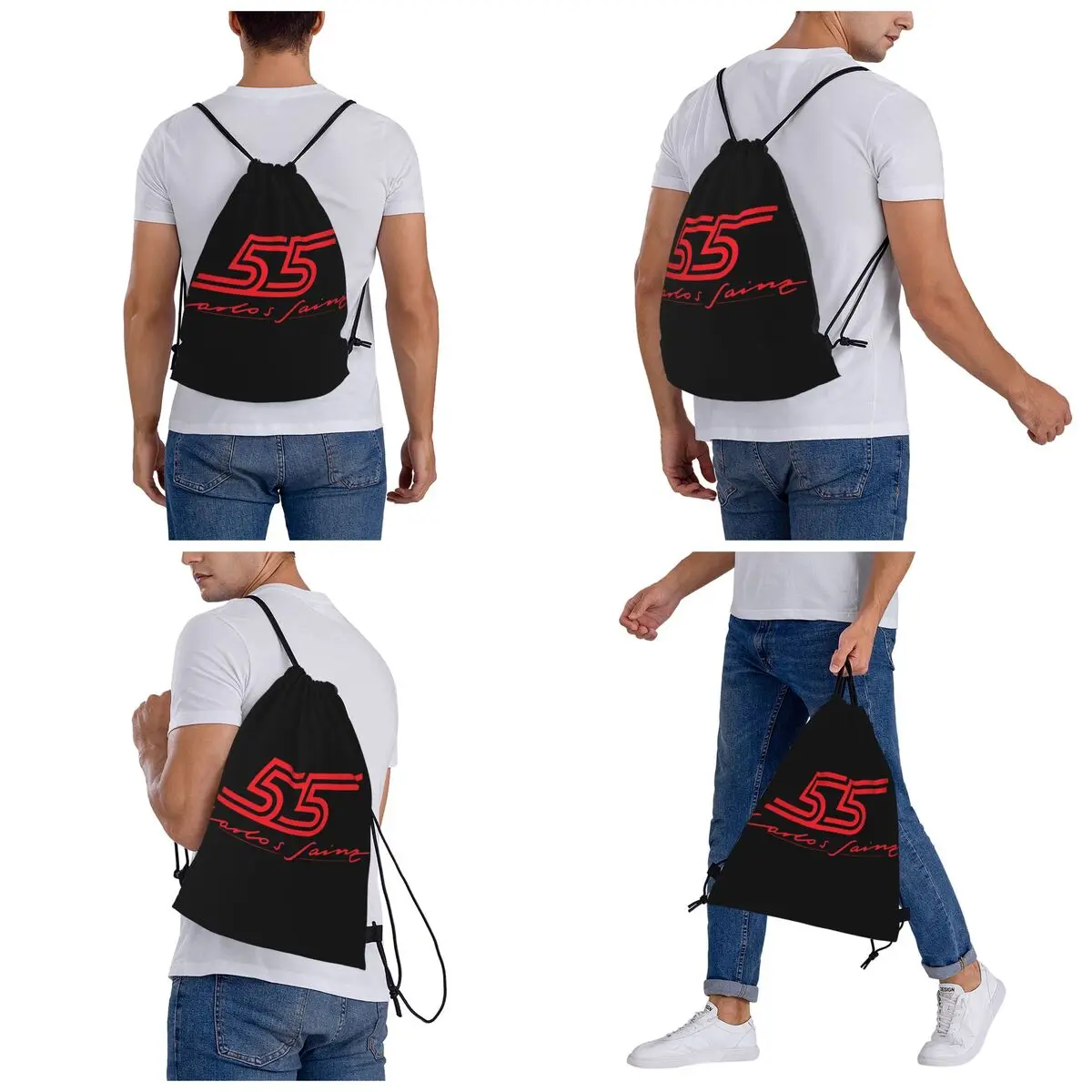 Carlos Sainz Jr F1 Signature Graphic - Dark Backpacks Fashion Portable Drawstring Bundle Pocket Sports Bag Book Bags Man Woman