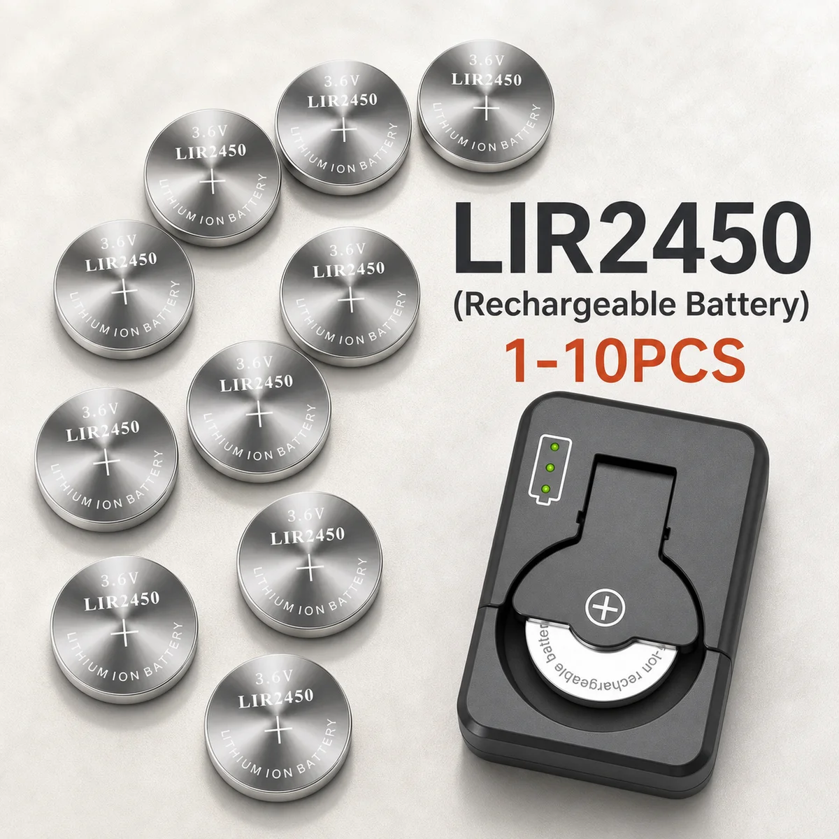 Rechargeable LIR2450 Lithium Ion Coin Cell Battery 3.6V 2-10PCS Replacement For CR2450 Button Battery Stable Power Long Lasting
